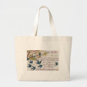1908 Goede wensen Blauwe vogels Grote Tote Bag