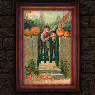 1908 Halloween Boys and Pumpkins Poster