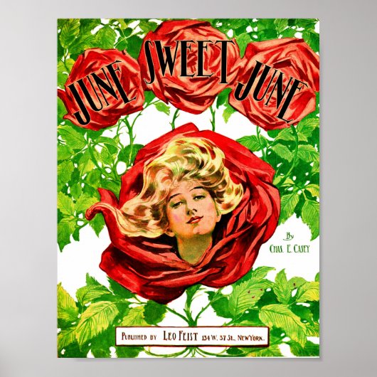 1908 June Sweet June sheet music cover Poster (Voorkant)