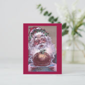 1908 Kerstman met pruimenpudding Vintage Kerstmis Feestdagenkaart (Staand voorkant)