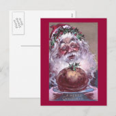 1908 Kerstman met pruimenpudding Vintage Kerstmis Feestdagenkaart (Voorkant / Achterkant)