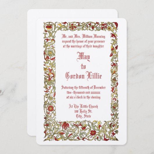  1908 Kleurrijke Bloemen & Bladerwerk Bruiloft Kaart (Voorkant / Achterkant)