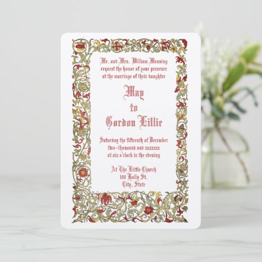  1908 Kleurrijke Bloemen & Bladerwerk Bruiloft Kaart (Staand voorkant)