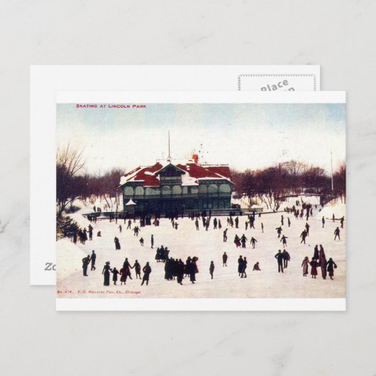 1908  skating in Lincoln Park, Chic Briefkaart (Voorkant / Achterkant)