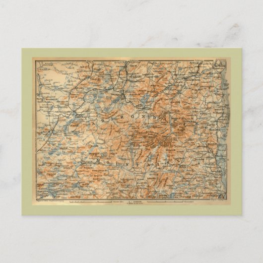 1909 Adirondacks Map van Baedeker's Travel Guide Briefkaart (Voorkant)