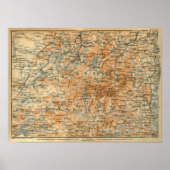 1909 Adirondacks Map van Baedeker's Travel Guide Poster (Voorkant)