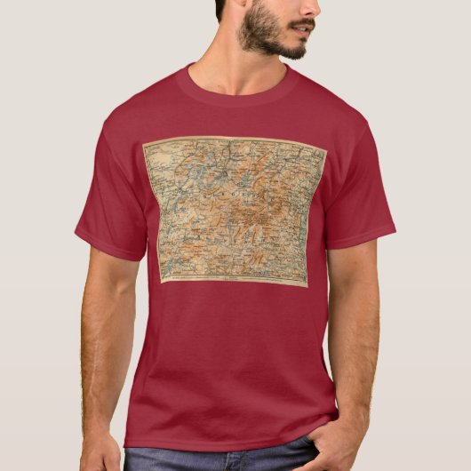 1909 Adirondacks Map van Baedeker's Travel Guide T-shirt (Voorkant)