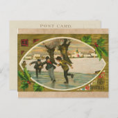 1909 jongens Ice Skating Gold Kerstmis Feestdagenkaart (Voorkant / Achterkant)