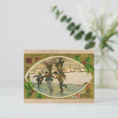1909 jongens Ice Skating Gold Kerstmis Feestdagenkaart (Staand voorkant)