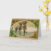 1909 jongens Ice Skating Gold Kerstmis Kaart (Gele Bloem)