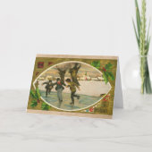  1909 jongens Ice Skating Gold Kerstmis Kaart (Voorkant)