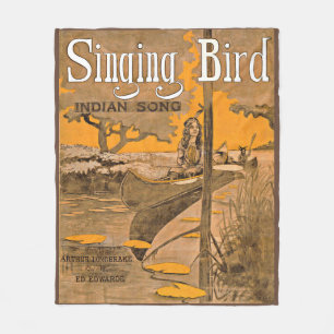 1909 Singing Bird sheet muziekprint Fleece Deken