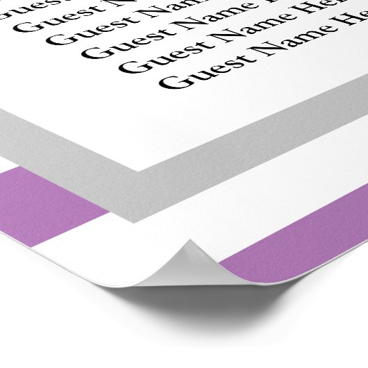 190 Paarse/Witte Stripes Wedding Seating Chart Poster (Hoek)