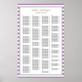 190 Paarse/Witte Stripes Wedding Seating Chart Poster (Voorkant)