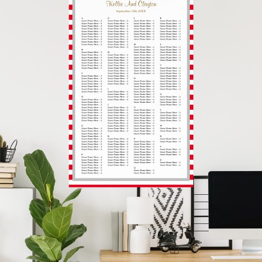 190 Rood/Witte Stripes Wedding Seating Chart Poster (Thuiskantoor)