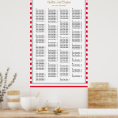 190 Rood/Witte Stripes Wedding Seating Chart Poster (Keuken)