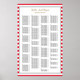 190 Rood/Witte Stripes Wedding Seating Chart Poster