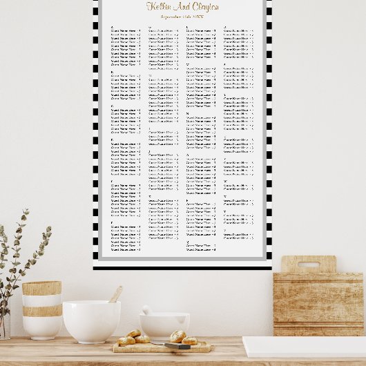 190 Zwarte/Witte Stripes Wedding Seating Chart Poster (Keuken)