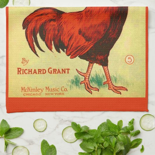 1910 Afdrukken van muziek op Chanticleer-vel Theedoek (Gevouwen)