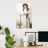 1910 Foto Portret van een Cowgirl met een Geweer Poster (Thuiskantoor)