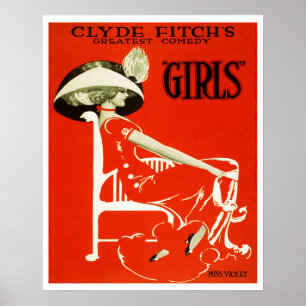 1910 "Girls"-theater en van Clyde Fitch Poster