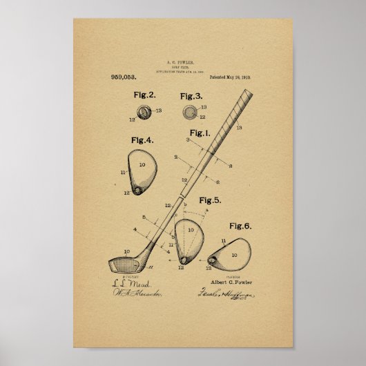 1910  Golf Club Patent Art Print (Voorkant)