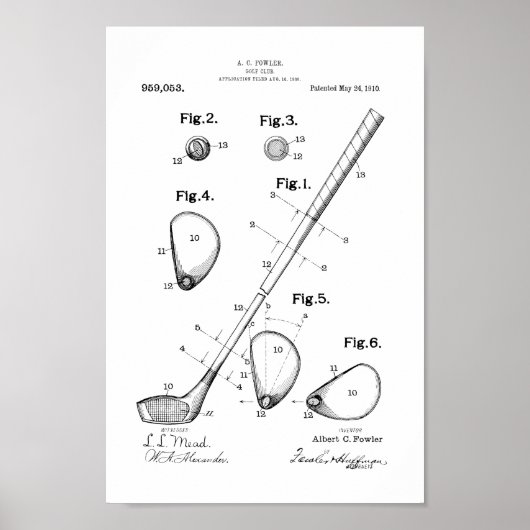 1910  Golf Club Patent Art Print (Voorkant)