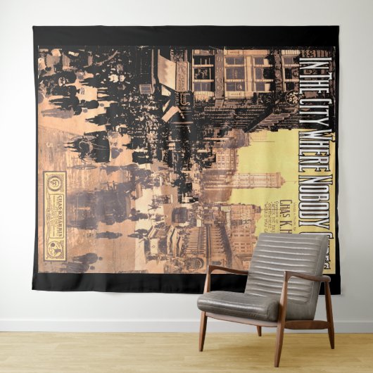 1910 in de stad waar niemand speelgoedmuziek wandkleed (In Situ (horizontaal))