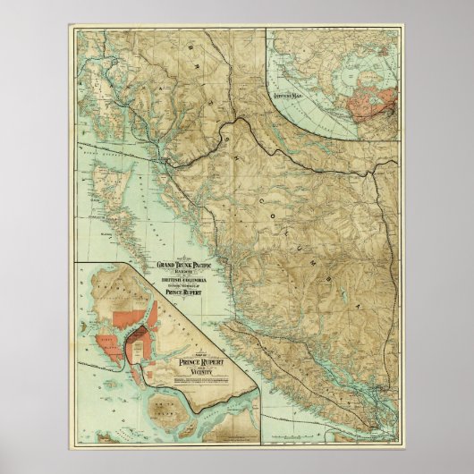 1910 Map of the Grand Trunk Pacific Railway Poster (Voorkant)