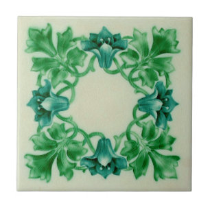 1910 Pilkington Art Nouveau Floral Wreath Repro Tegeltje