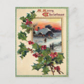 1910 Vintage Christmas Holly  Briefkaart (Voorkant)