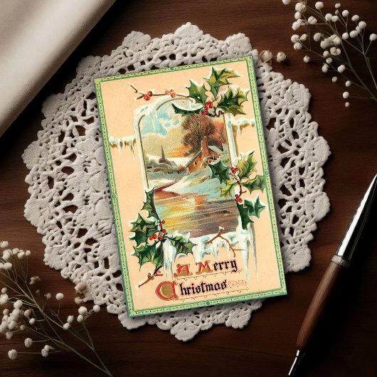 1910 Vintage Christmas Holly  Briefkaart