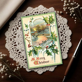 1910 Vintage Christmas Holly Briefkaart