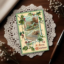 1910 Vintage Christmas Holly  Briefkaart