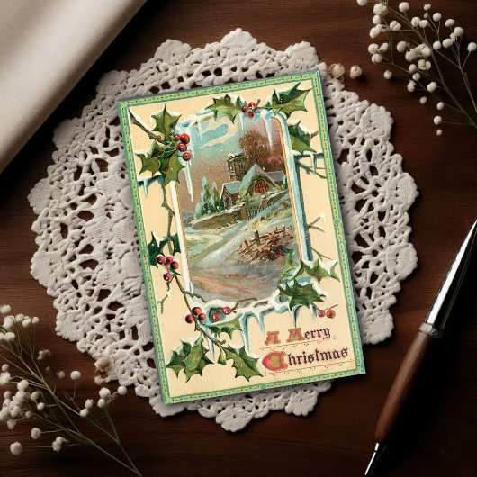 1910 Vintage Christmas Holly Briefkaart