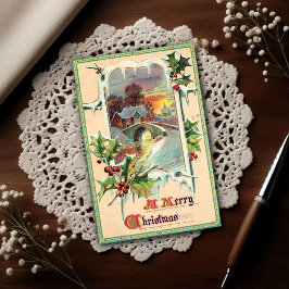 1910 Vintage Christmas Holly Briefkaart