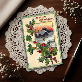 1910 Vintage Christmas Holly  Briefkaart