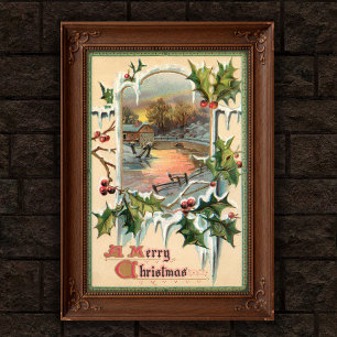 1910 Vintage Kerstmis Hulst Poster Kunst