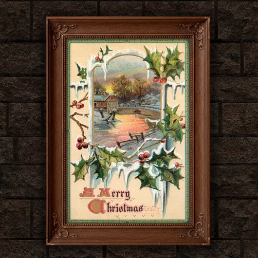 1910 Vintage Kerstmis Hulst Poster Kunst
