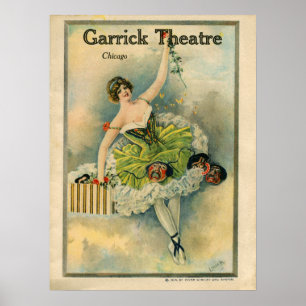 1910 Vrouw Thespian Garrick Theater Chicago Poster