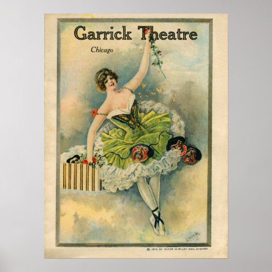 1910 Vrouw Thespian Garrick Theater Chicago Poster (Voorkant)