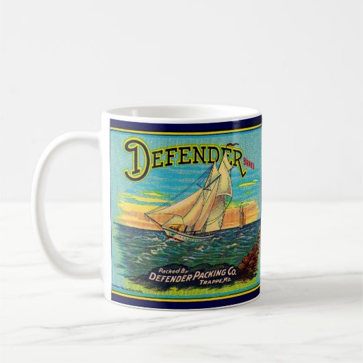 1910s Defender brand packaging sailboat label Koffiemok (Links)