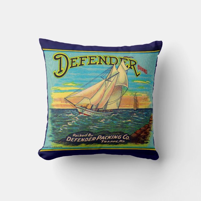 1910s Defender brand packaging sailboat label Kussen (Voorkant)