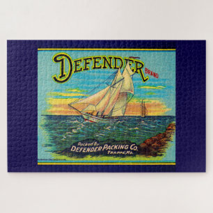 1910s Defender brand packaging sailboat label Legpuzzel