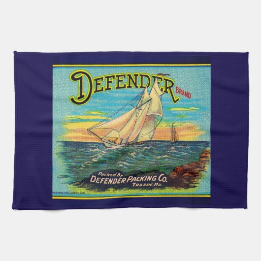 1910s Defender brand packaging sailboat label prin Theedoek (Horizontaal)
