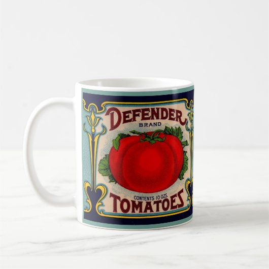 1910s Defender brand tomaten label Koffiemok (Links)