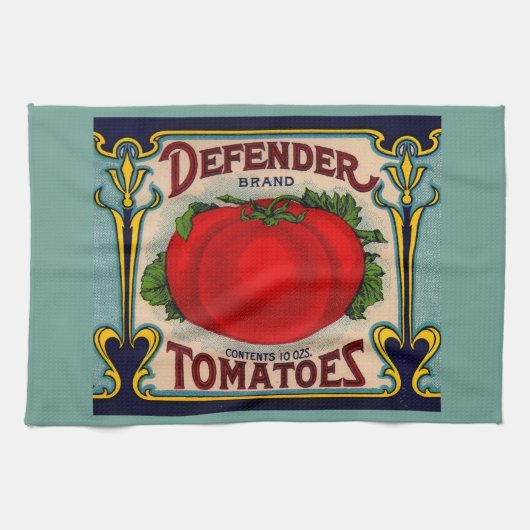 1910s Defender brand tomaten label Theedoek (Horizontaal)