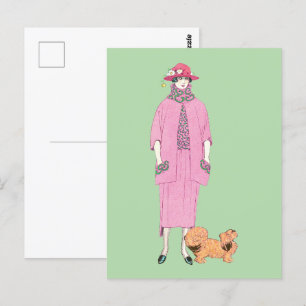 1910s Mode Illustratie Lady & Pekingese Dog Briefkaart