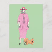 1910s Mode Illustratie Lady & Pekingese Dog Briefkaart (Voorkant)