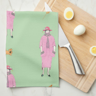 1910s Mode Illustratie Lady & Pekingese Dog Theedoek